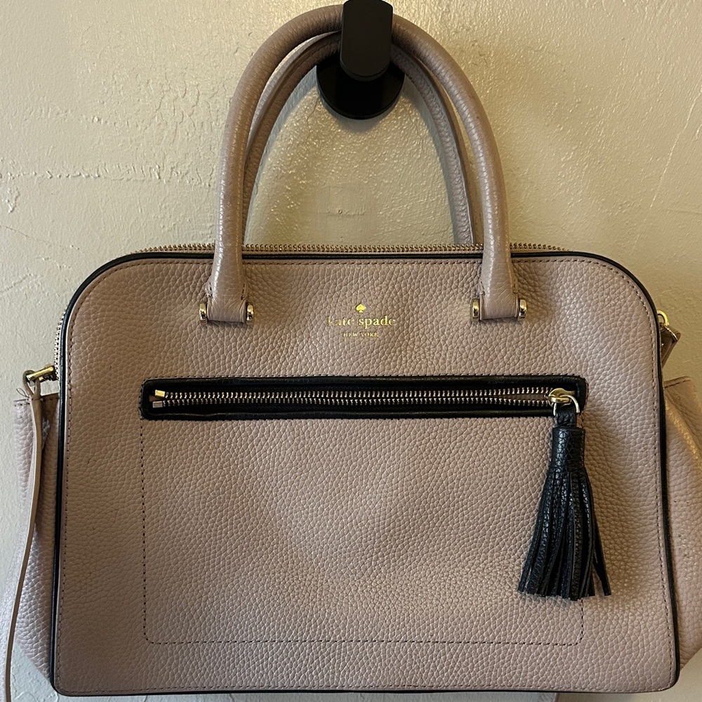 Kate Spade Beige Satchel with Black Tassel